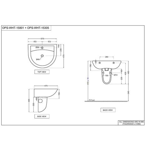 Jaquar Opal Wall Hung Basin With Half Pedestal (OPS-WHT-15801 + OPS-WHT ...