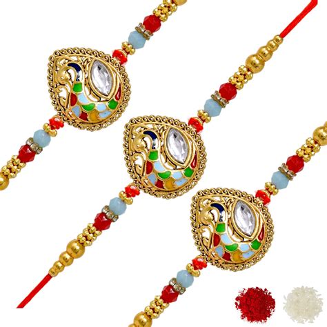 Peacock Love: Meenakari Combo Set OF 3 Rakhi for Your Darling Brother ...