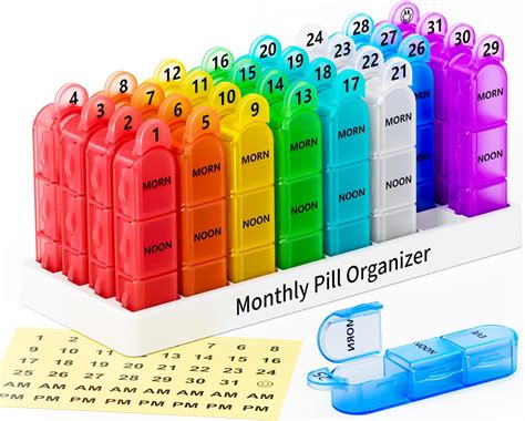 Amazon.com: Monthly Pill Organizer 3 Times A Day, 30 Day Pill Organizer Morning-Noon-Night, One ...