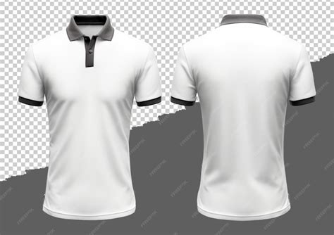 Premium PSD | White polo shirt design with black collar front and back view