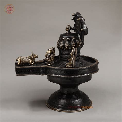 Brass Mukhalinga (Shivling) with Snake, Ganesh, Parvati, Karttikey and ...