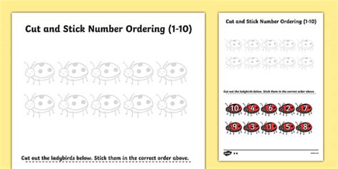 Minibeast Themed Cut and Stick Number Ordering Activity 1-10
