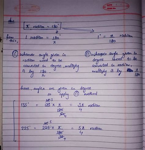 The sexagesimal measure of 135°, 225° in radian measure - Brainly.in