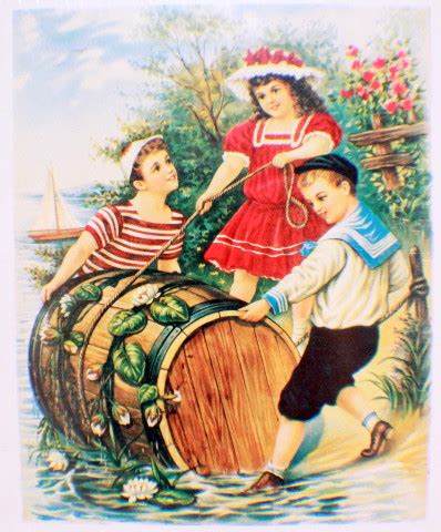 Victorian Lithograph Print Picture Children With A Barrel - 8