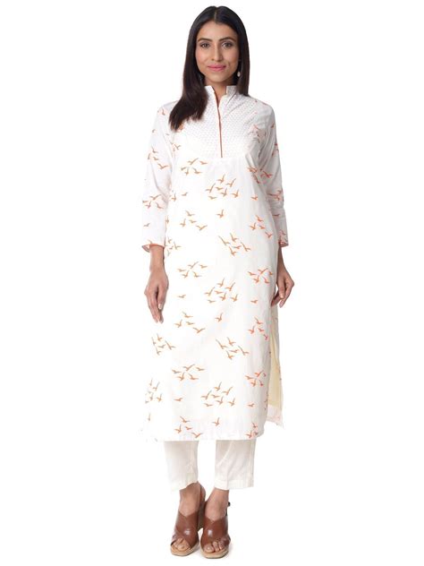 Orange Birds Straight Kurti with Straight Pants – anokherang