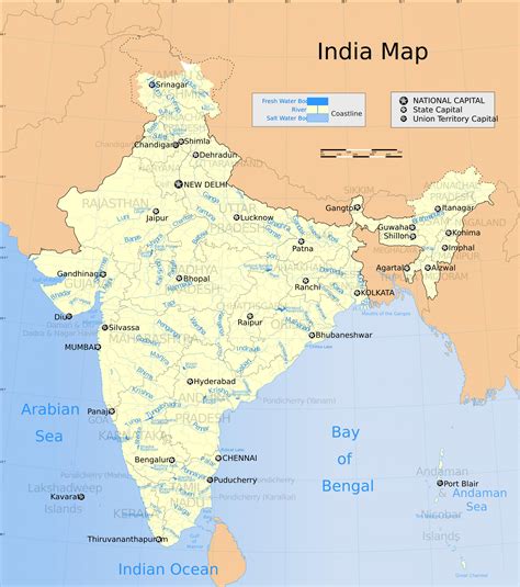Geographical map of India: topography and physical features of India