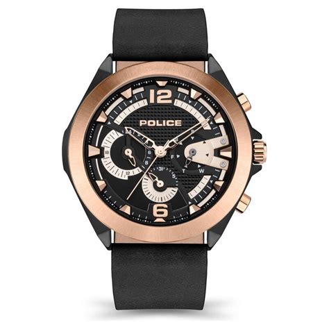 Buy Online Police Quartz Multifunction Black Dial Leather Strap Watch ...