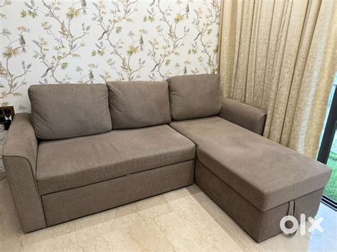 L sofa come bed Fabric LHS pull out in sandy brown colour with storage ...