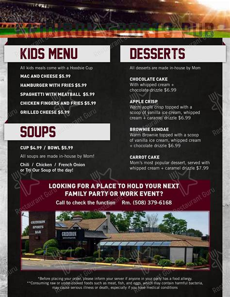 Menu at Gridiron Sports Bar, Swansea