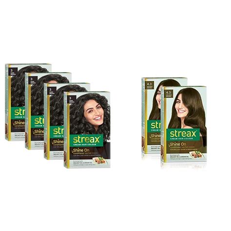 Streax Cream Hair Color for Unisex, 120ml - 3 Dark Brown (Pack of 4 ...