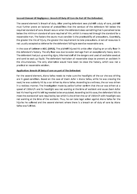 LAW245- Tutorial Question WEEK 11 - Second Element Of Negligence : Breach Of Duty Of Care On ...