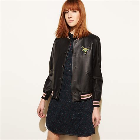 COACH Leather Rexy Varsity Jacket in Black | Lyst