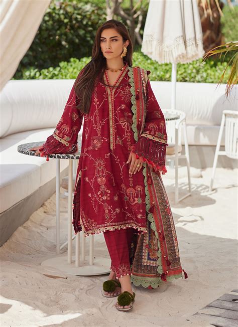 Farah Talib Aziz Rosemary Red Pakistani Lawn Suit: Luxurious Spring ...