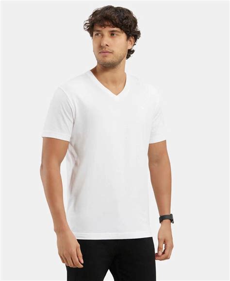 Buy Super Combed Cotton Rich Solid V Neck Half Sleeve T-Shirt - White ...