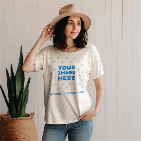 Woman Wearing White T-shirt Mockup Front View Template #746 + PSD | Use ...