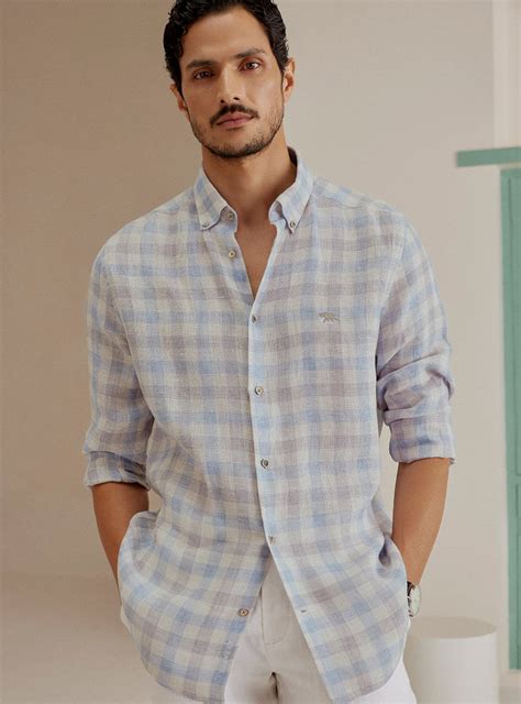 Andamen Sky Check Linen Shirt