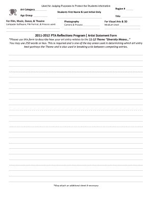 Fillable Online wasatch 2011-2012 PTA Reflections Program Artist ...