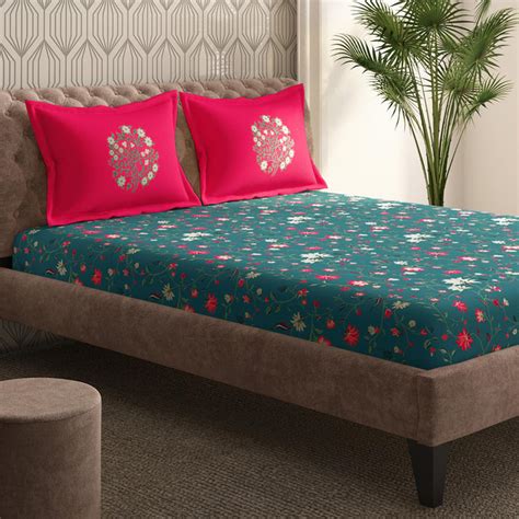 Buy PORTICO Gulmarg Cotton 210TC Printed 3Pcs Super King Bedsheet Set ...