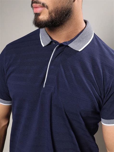 Plus Size Men's Midnight Blue Self-Design Horizontal Striped T-Shirt ...