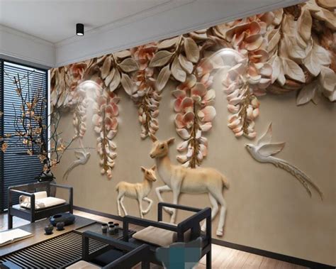 Avikalp Exclusive AWZ0153 3d Deer Petals Leaf Effect Stylish HD 3D Wal ...