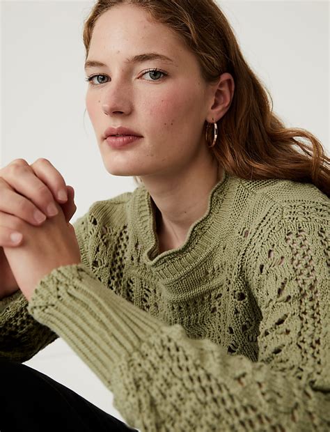 Buy Pure Cotton Crochet Crew Neck Jumper at Marks & Spencer