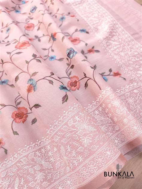 Shop Light Pink Multicolor Thread Floral Embroidered Organza Saree ...