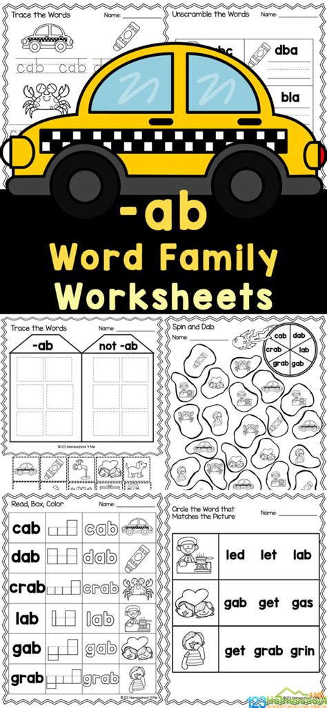 FREE Printable -ab Word Family Worksheets