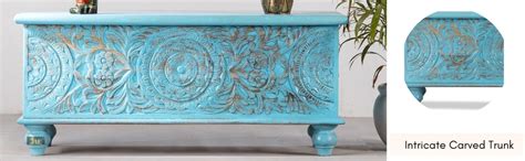 JAE Furniture Wooden Carved Coffee Table with Storage | Wooden Trunk ...