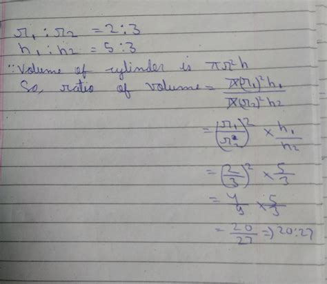 The radii of two cylinder are in the ratio 2:3 and there height are in ...