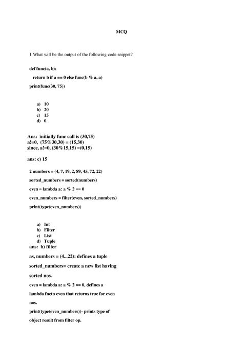 Assignment 1 - MCQ 1 What will be the output of the following code ...