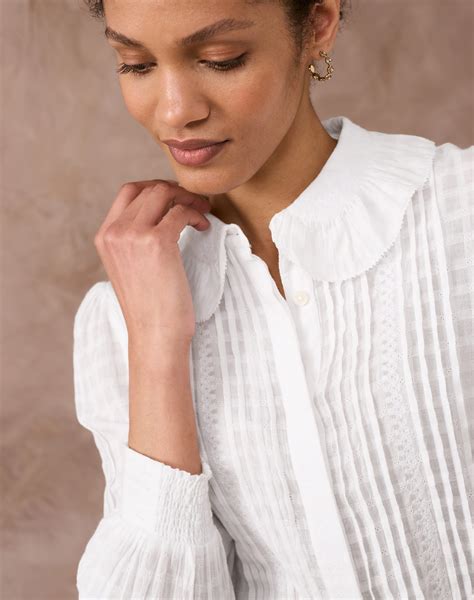 Women's White Organic Frill Collar Blouse | Brora Sale