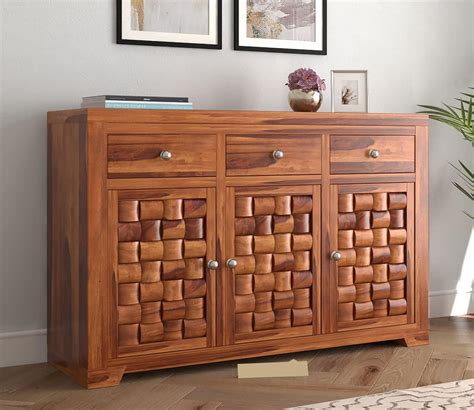 PS DECOR Home Furniture Sheesham Wood Sideboard Cabinet with 3 Drawers ...