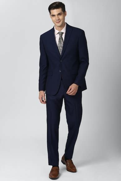 Buy Men Navy Solid Slim Fit Formal Two Piece Suit Online - 703542 ...
