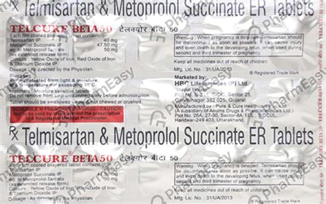 Telcure Beta 50mg Strip Of 15 Tablets: Uses, Side Effects, Price ...