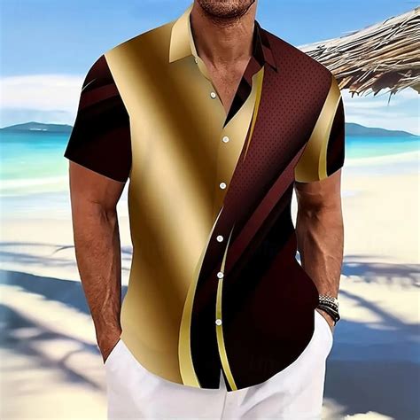 Men's Geometric Gradient Color Abstract Art Shirt Button Up Shirt Short ...