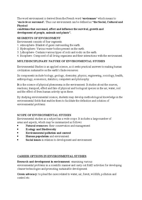 Multidisciplinary Approach in Environmental Studies (ENV 101) - Studocu