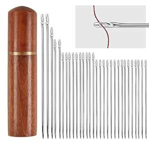 WOTOFY 30-Piece Self Threading Needle Set With Wooden Case - Easy ...