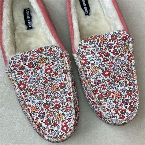 Lands' End Womens SIZE 10 Flannel Moccasin Fur Insole Slippers Ivory ...