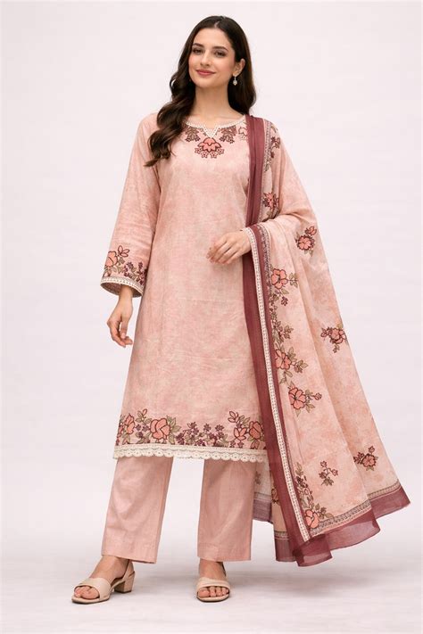 Peach-cotton-printed lawn-kurta-set – Candi