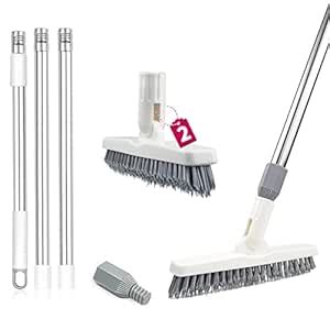 ITTAHO 2 Pack Grout Brush with Long Handle, Swivel Cleaning Grout Line ...