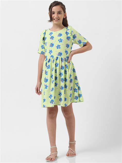 GIRL Green Floral Fit & Flare Dress