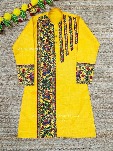 Yellow Mayuri Hand-painted Handloom Men's Cotton Kurta – MADHUBANI ...