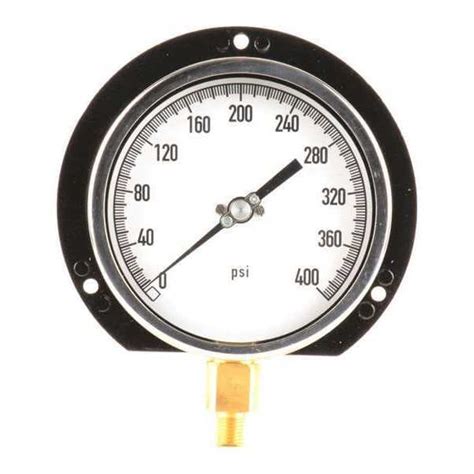 Zoro Select Panel-Mount Pressure Gauge, 0 to 400 psi, 1/4 in MNPT, 4-1/ ...
