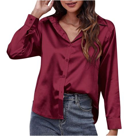 IROINNID Shirts for Women Long Sleeve Solid Satin Silk Soft Fall Shirt ...