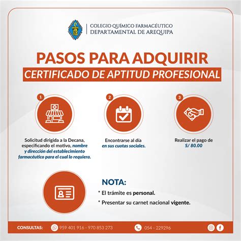Certificado de Aptitud profesional - Colegio Químico Farmacéutico Arequipa