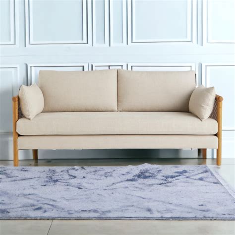 Manora 3 Seater Oak Wood & Rattan Sofa – Nismaaya Decor