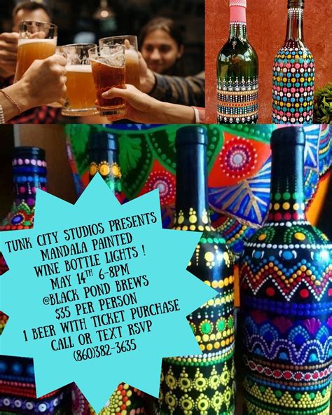 Mandala Painted Wine Bottle Lights, Black Pond Brews, East Killingly ...