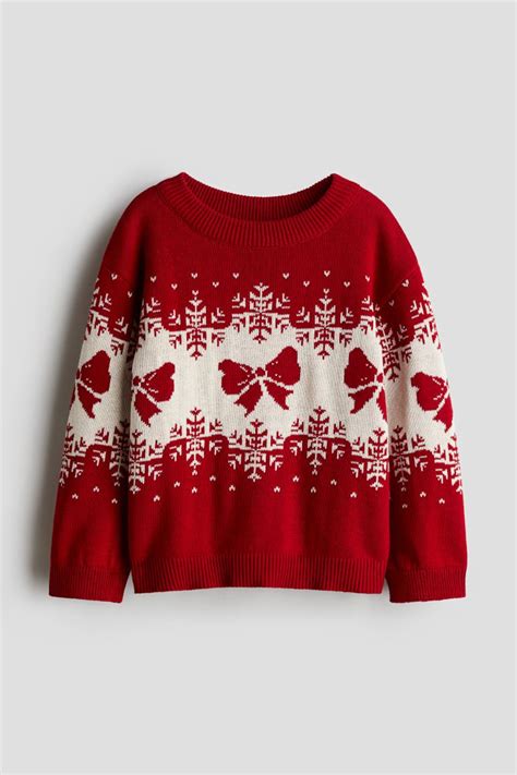 Patterned cotton jumper - Red/Bows - Kids | H&M IN