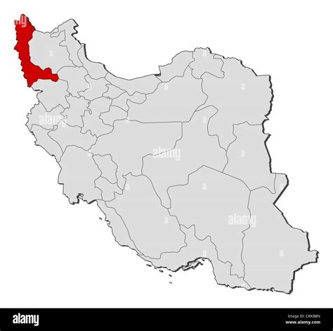 Political map of Iran with the several provinces where West Azerbaijan is highlighted Stock ...
