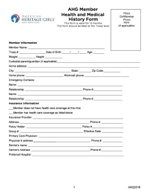 2018-2026 American Heritage Girls Health and Medical History Form ...